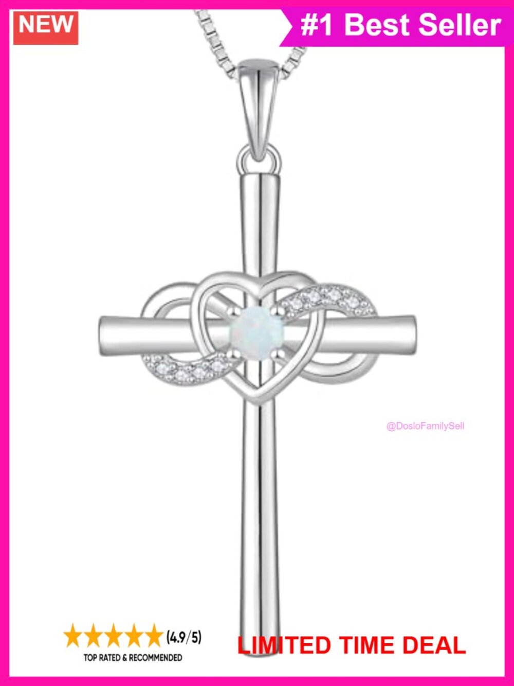 925 Sterling Silver Cross Necklace Infinity Heart Crucifix Opal Pendant 18in